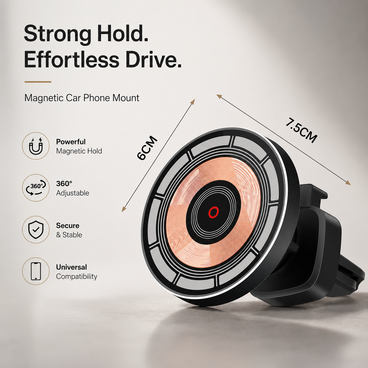 Premium Wireless Car Charger Magnetic Phone Mount MagSafe Compatible 30W Fast Charging Dashboard Vent Holder Secure Mount Adjustable Mount Design