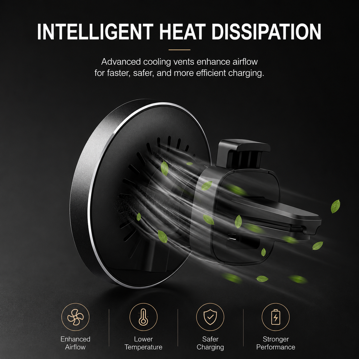 Premium Wireless Car Charger Magnetic Phone Mount MagSafe Compatible 30W Fast Charging Dashboard Vent Holder Secure Mount Adjustable Mount Design