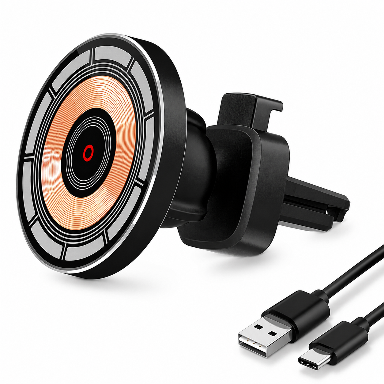 Premium Wireless Car Charger Magnetic Phone Mount MagSafe Compatible 30W Fast Charging Dashboard Vent Holder Secure Mount Adjustable Mount Design