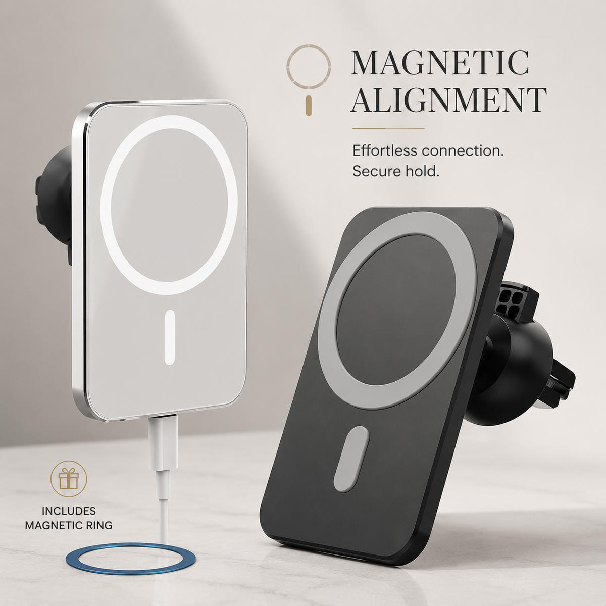Premium Wireless Car Charger Magnetic Vent Mount MagSafe Compatible Fast Charging Phone Holder Secure Grip Hands Free Dashboard Travel Stand