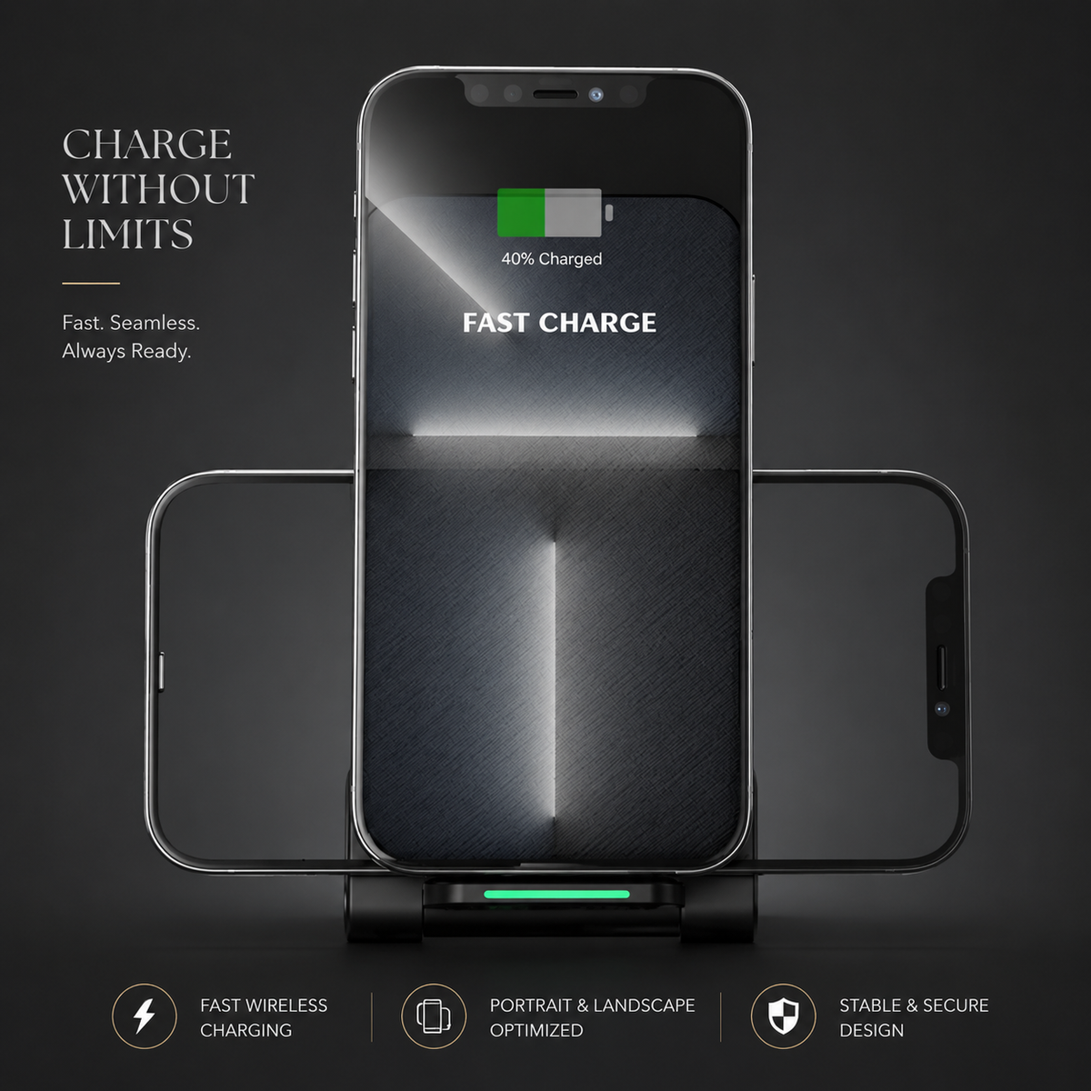 Premium Wireless Charger Fast Wireless Charging Foldable Charging Stand Portable Charging Dock Compatible with iPhone Adjustable Design for Travel