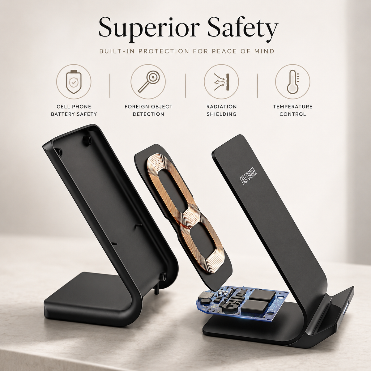 Premium Wireless Charger Fast Wireless Charging Foldable Charging Stand Portable Charging Dock Compatible with iPhone Adjustable Design for Travel