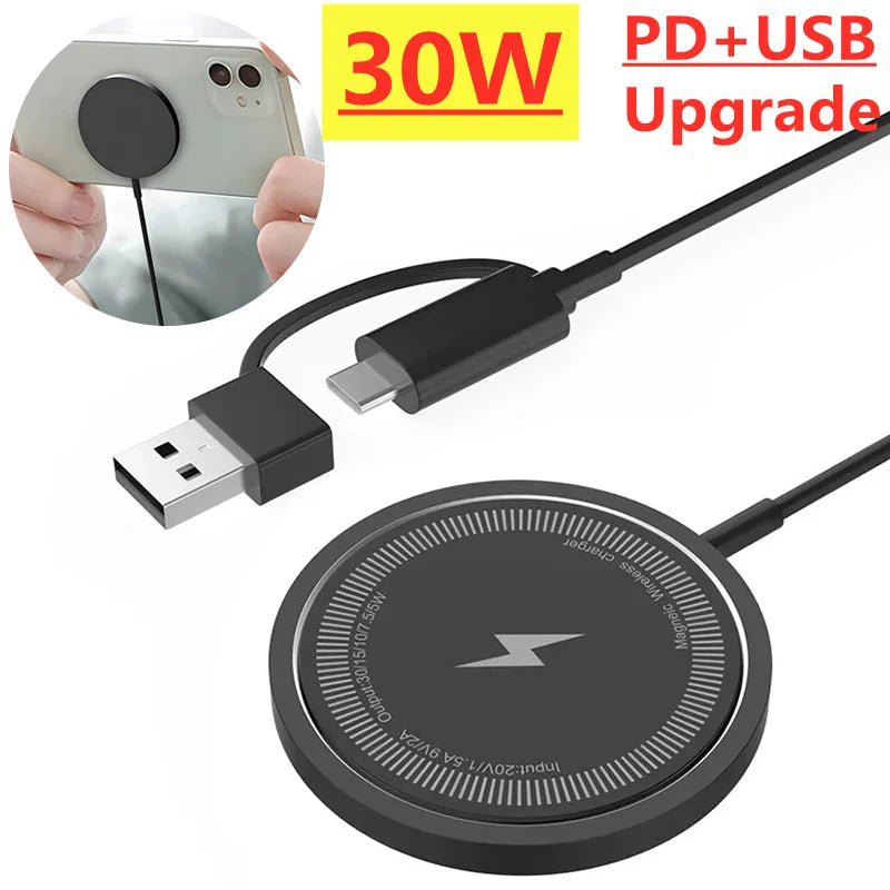 Premium Wireless Charger Magnetic Charging Stand MagSafe Compatible 30W Fast Charging USB-C PD Dock