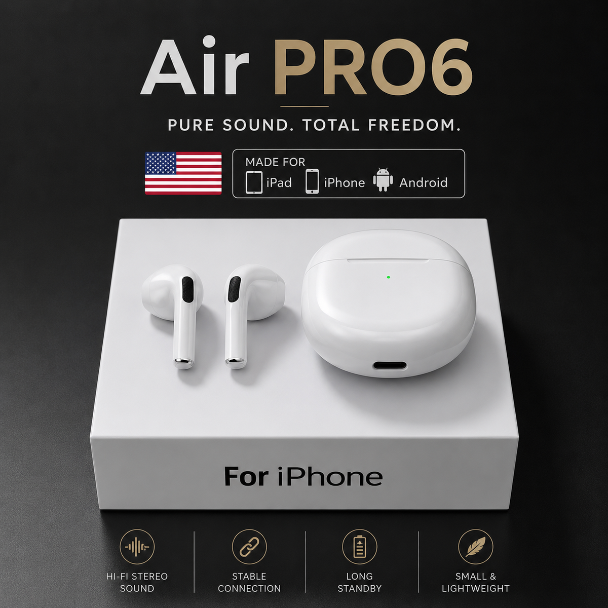Premium Wireless Earbuds Bluetooth Compatible Touch Control Stereo Sound Mini In-Ear Sport Headset Noise Reduction Charging Case Rechargeable Portable
