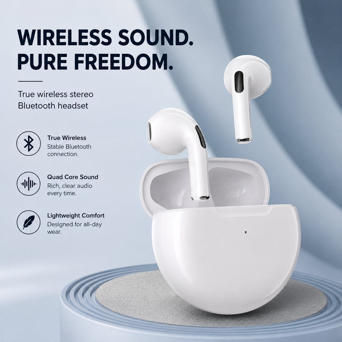 Premium Wireless Earbuds Bluetooth Compatible Touch Control Stereo Sound Mini In-Ear Sport Headset Noise Reduction Charging Case Rechargeable Portable