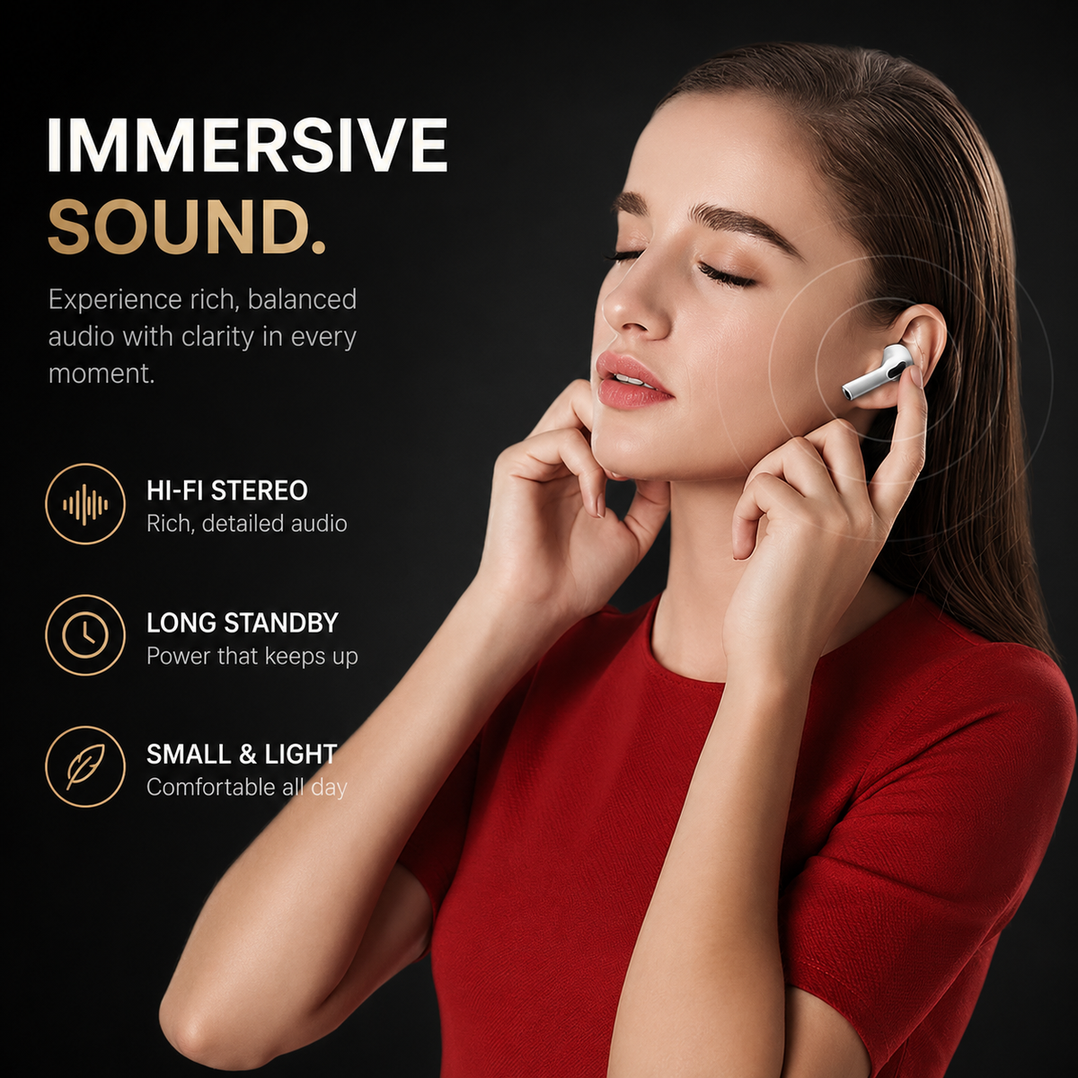 Premium Wireless Earbuds Bluetooth Compatible Touch Control Stereo Sound Mini In-Ear Sport Headset Noise Reduction Charging Case Rechargeable Portable