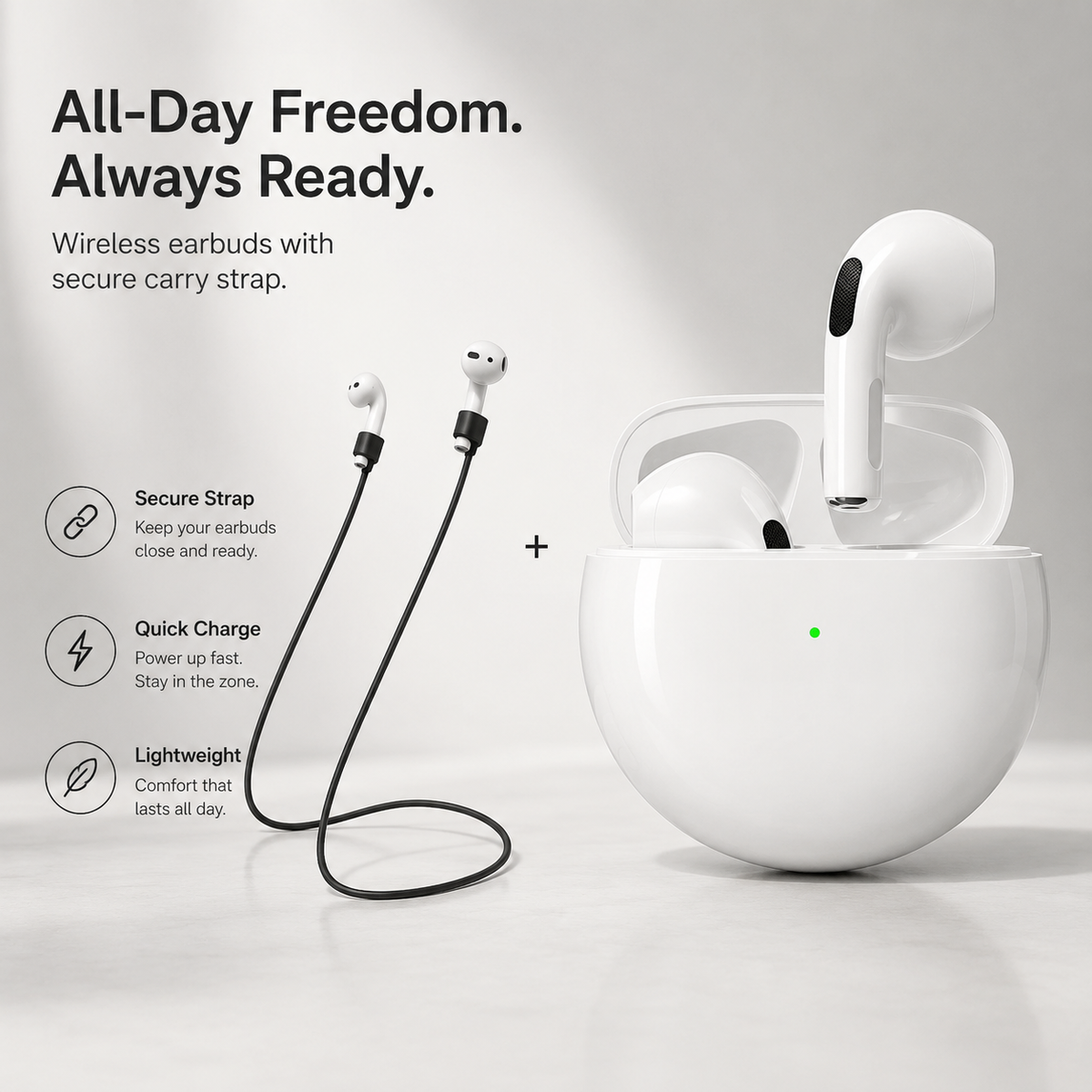 Premium Wireless Earbuds Bluetooth Compatible Touch Control Stereo Sound Mini In-Ear Sport Headset Noise Reduction Charging Case Rechargeable Portable