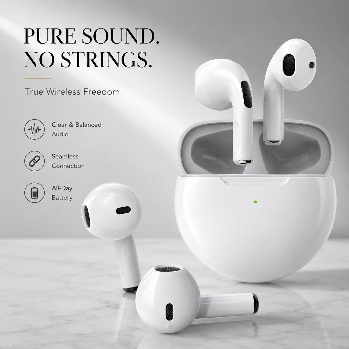 Premium Wireless Earbuds Bluetooth Compatible Touch Control Stereo Sound Mini In-Ear Sport Headset Noise Reduction Charging Case Rechargeable Portable