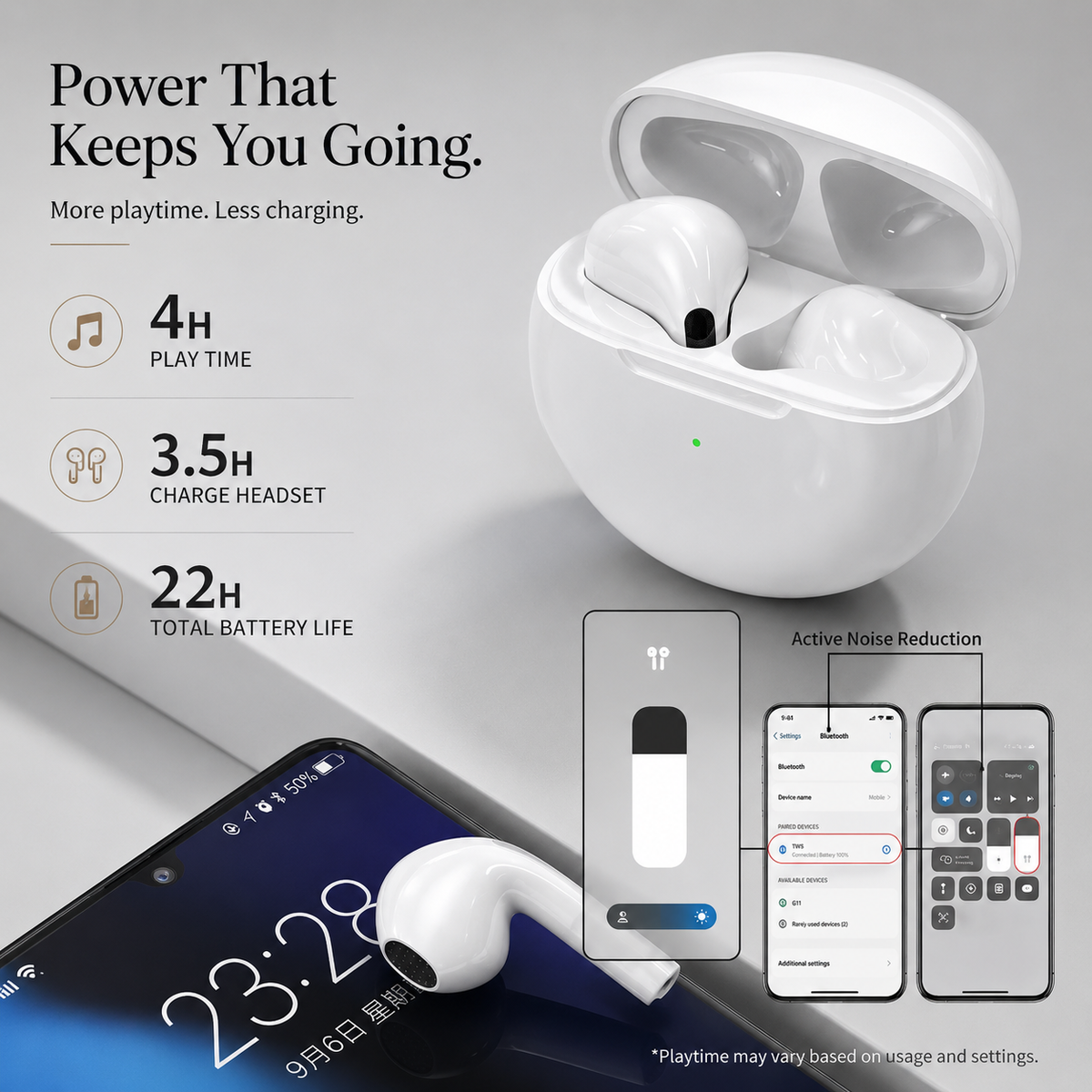 Premium Wireless Earbuds Bluetooth Compatible Touch Control Stereo Sound Mini In-Ear Sport Headset Noise Reduction Charging Case Rechargeable Portable