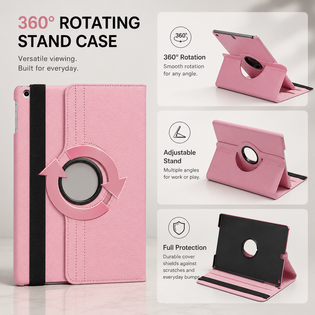 Premium iPad Case 360 Rotating Stand PU Leather Smart Cover Protective Tablet Case Multi Angle Viewing Auto Sleep Wake Slim Lightweight Design