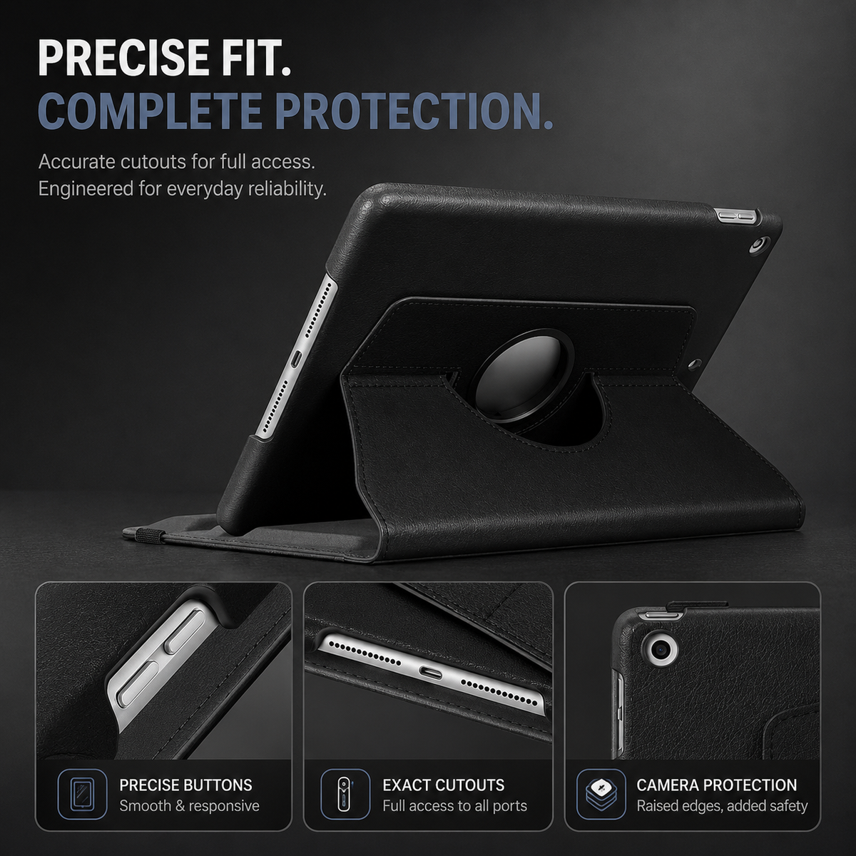 Premium iPad Case 360 Rotating Stand PU Leather Smart Cover Protective Tablet Case Multi Angle Viewing Auto Sleep Wake Slim Lightweight Design