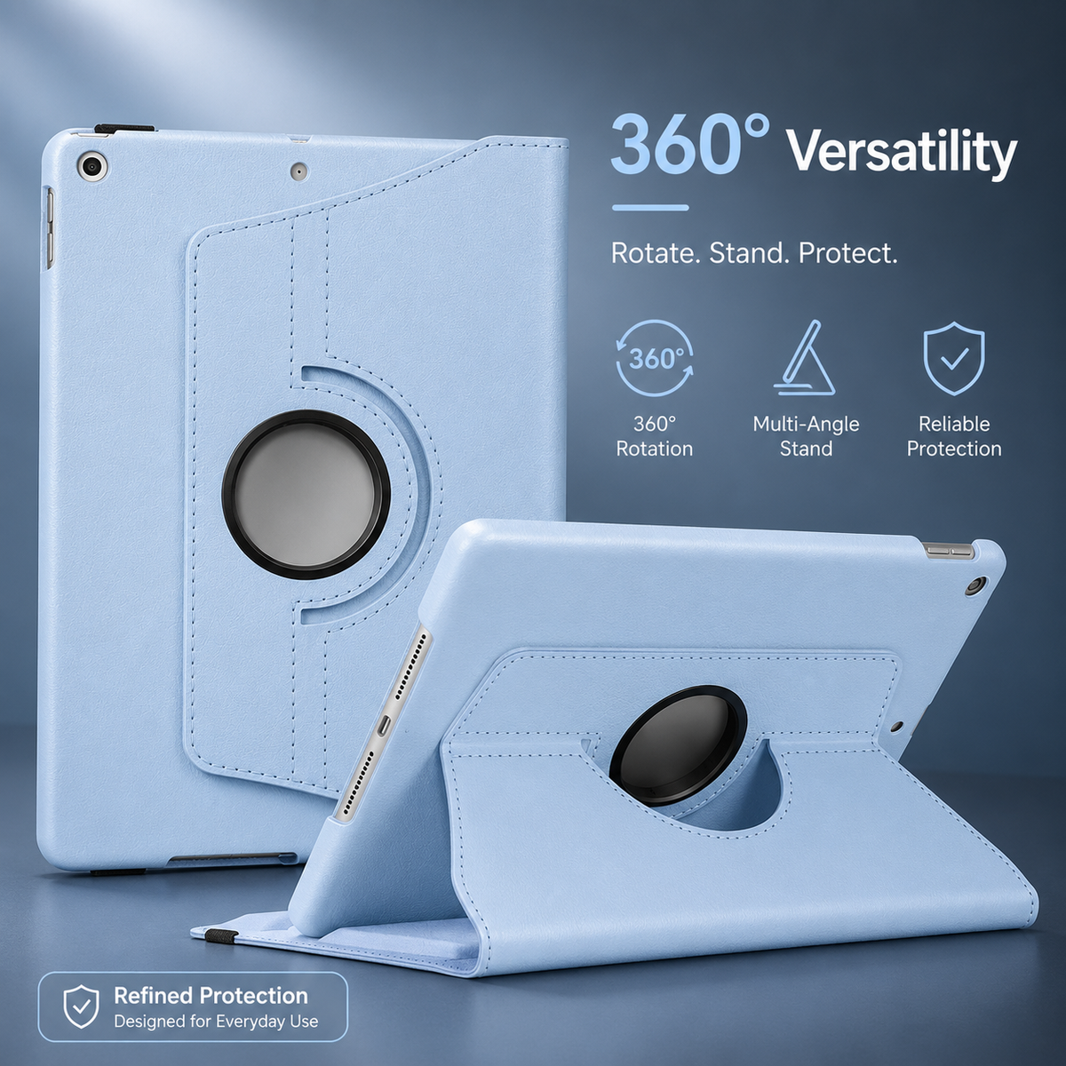Premium iPad Case 360 Rotating Stand PU Leather Smart Cover Protective Tablet Case Multi Angle Viewing Auto Sleep Wake Slim Lightweight Design