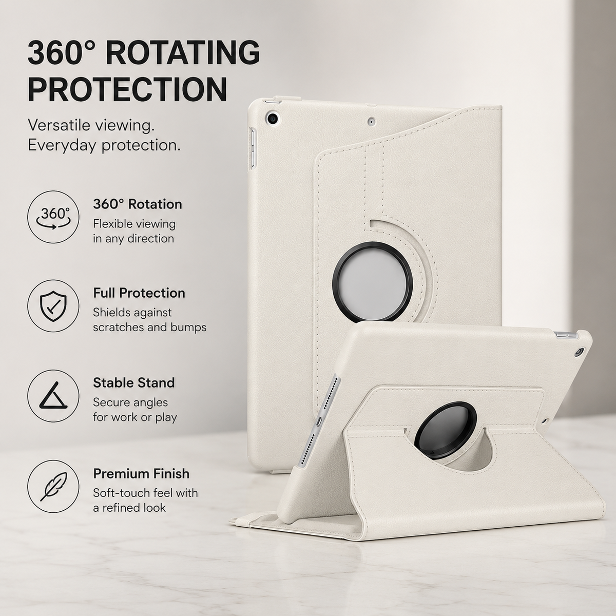 Premium iPad Case 360 Rotating Stand PU Leather Smart Cover Protective Tablet Case Multi Angle Viewing Auto Sleep Wake Slim Lightweight Design