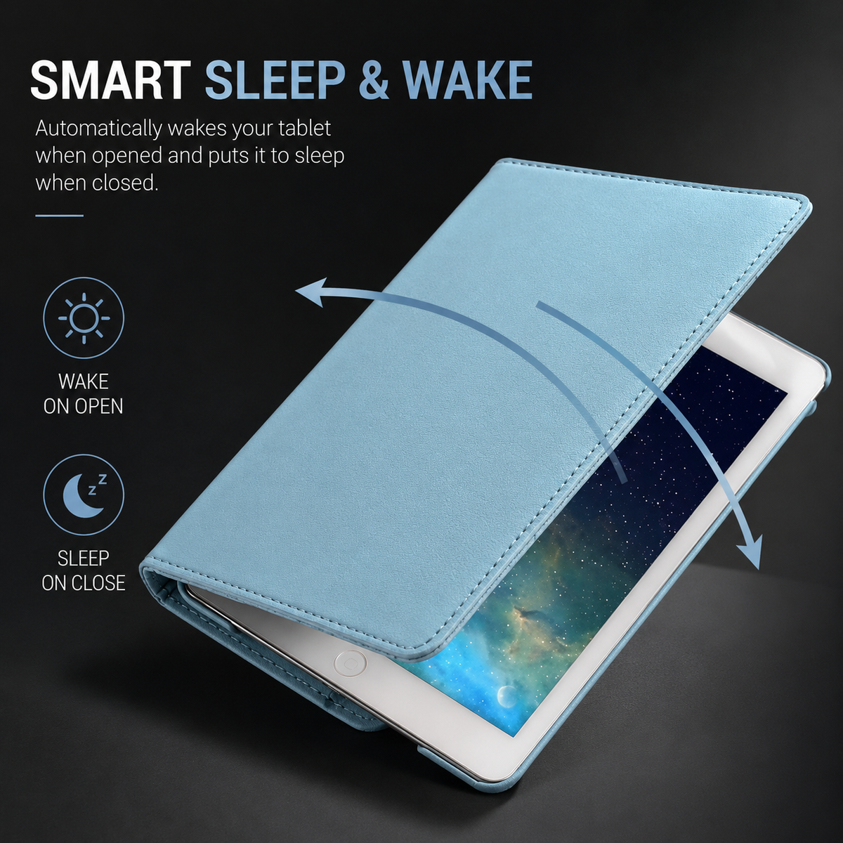 Premium iPad Case 360 Rotating Stand PU Leather Smart Cover Protective Tablet Case Multi Angle Viewing Auto Sleep Wake Slim Lightweight Design