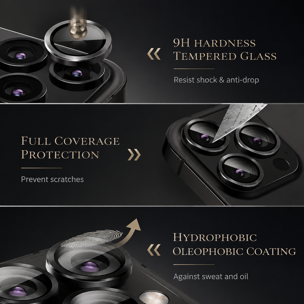 Premium iPhone Camera Lens Protector Tempered Glass Metal Ring Scratch Resistant Anti Dust Cover Precision Fit Protection Slim Design Clear Guard