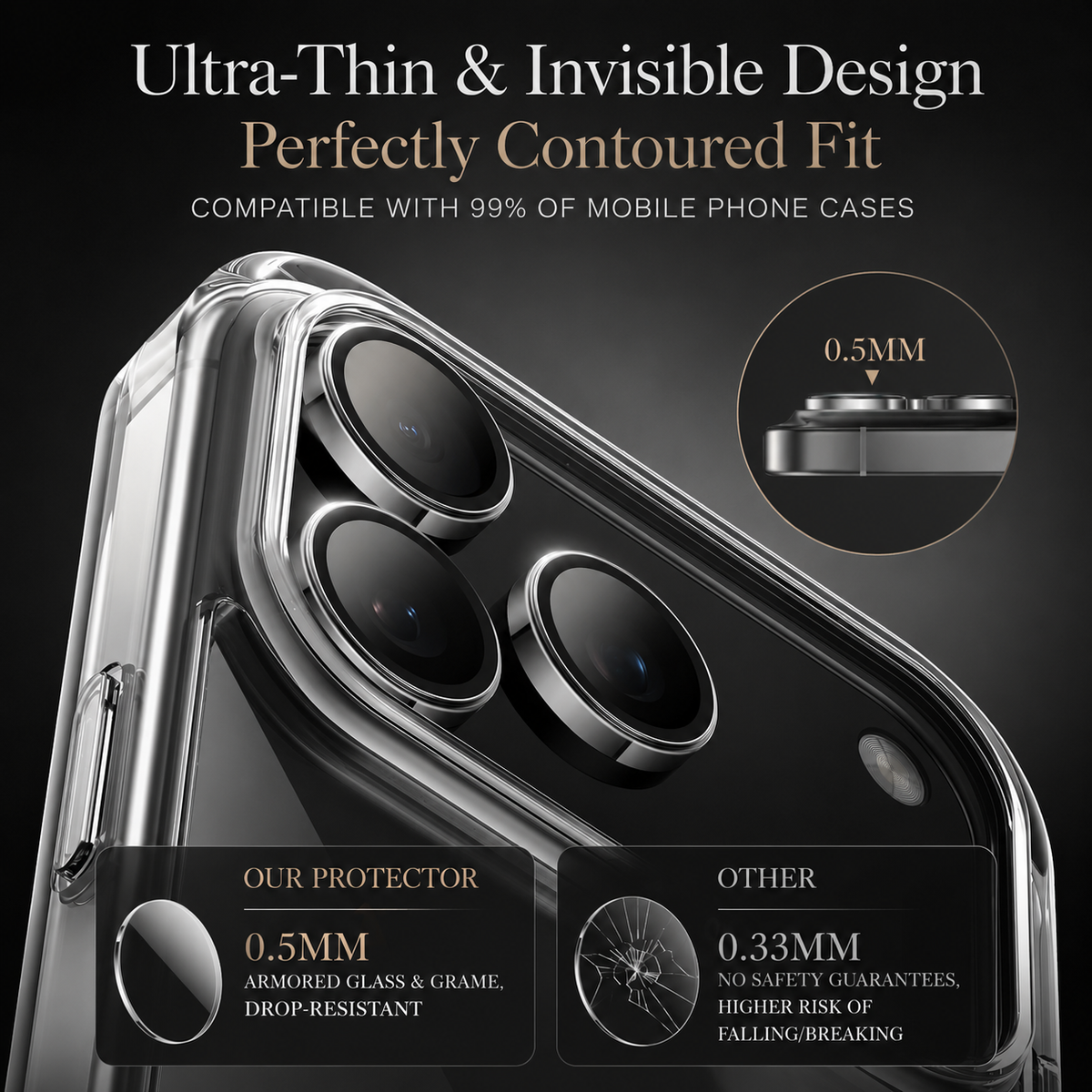 Premium iPhone Camera Lens Protector Tempered Glass Metal Ring Scratch Resistant Anti Dust Cover Precision Fit Protection Slim Design Clear Guard