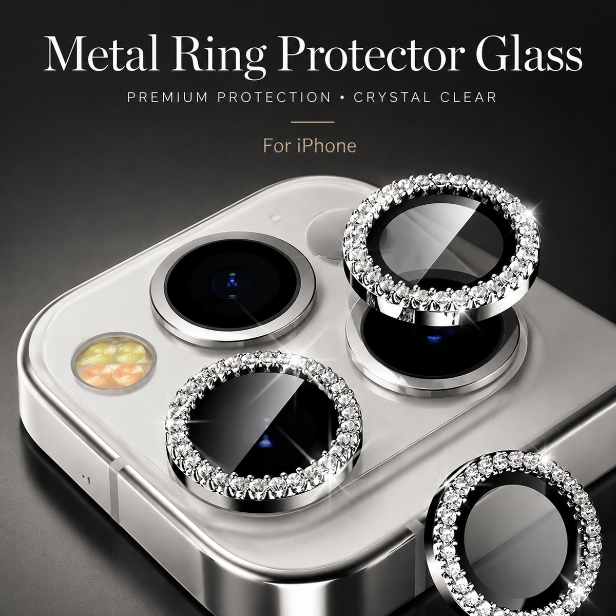 Premium iPhone Camera Lens Protector Tempered Glass Metal Ring Scratch Resistant Anti Dust Cover Precision Fit Protection Slim Design Clear Guard