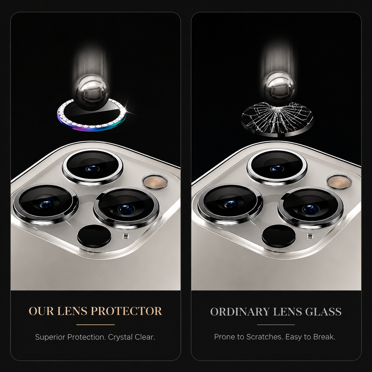 Premium iPhone Camera Lens Protector Tempered Glass Metal Ring Scratch Resistant Anti Dust Cover Precision Fit Protection Slim Design Clear Guard
