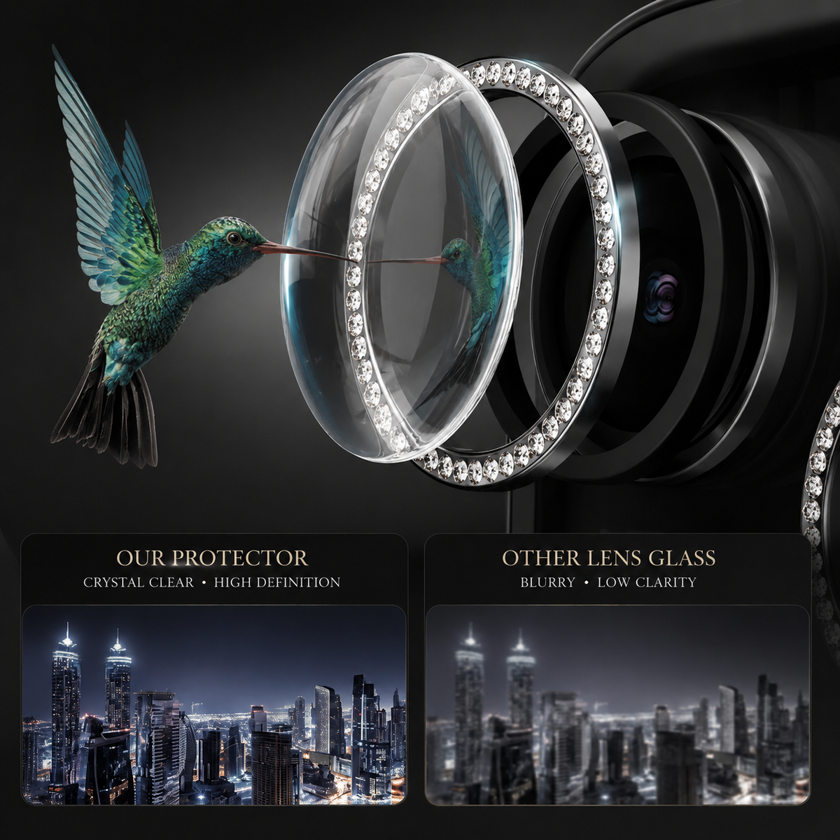 Premium iPhone Camera Lens Protector Tempered Glass Metal Ring Scratch Resistant Anti Dust Cover Precision Fit Protection Slim Design Clear Guard