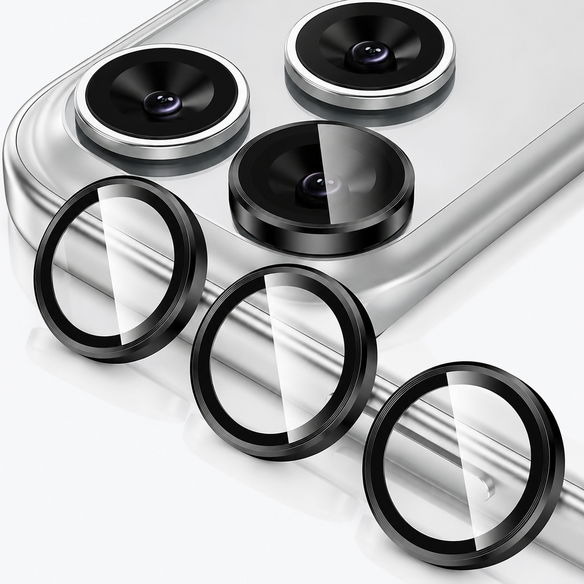 Premium iPhone Camera Lens Protector Tempered Glass Metal Ring Scratch Resistant Anti Dust Cover Precision Fit Protection Slim Design Clear Guard