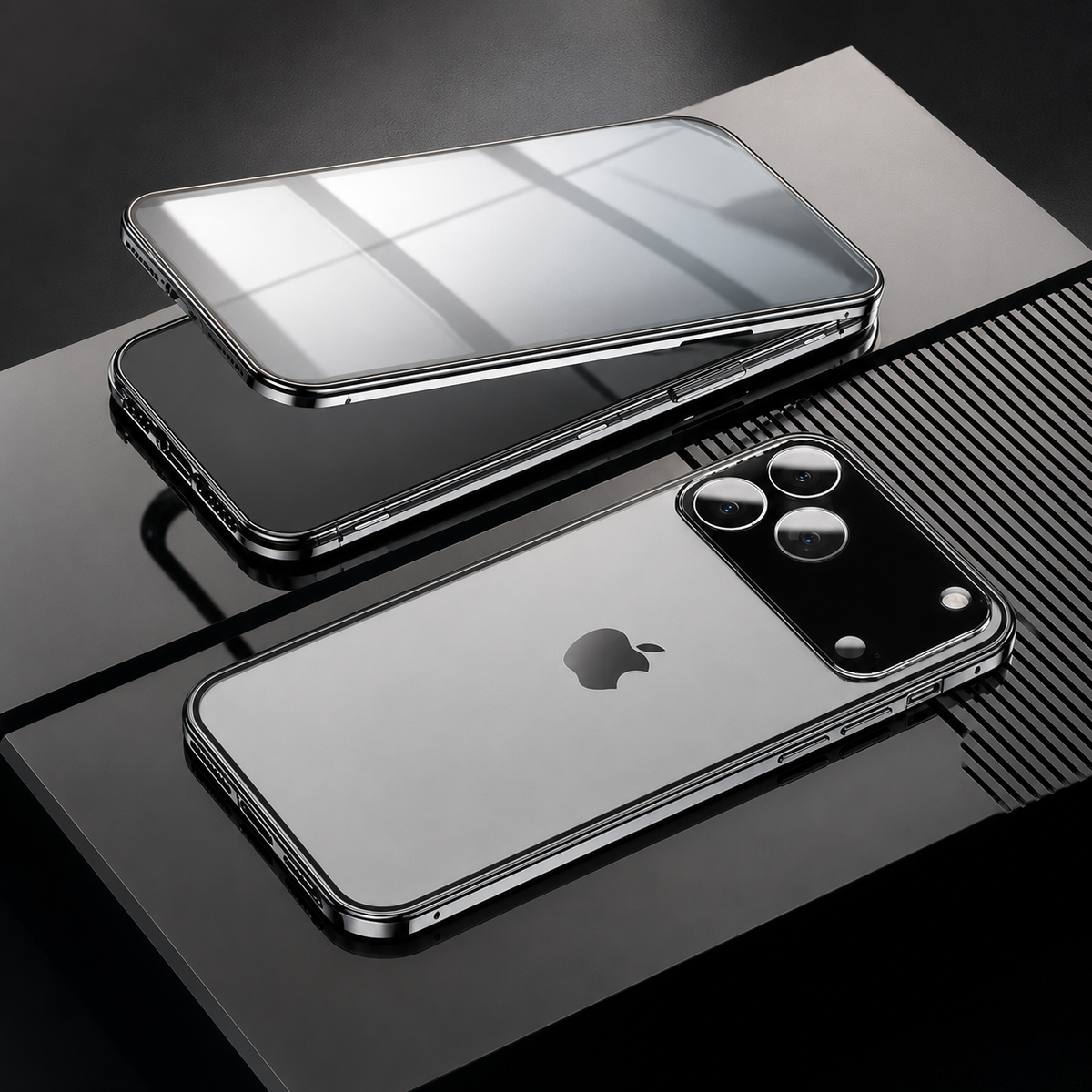 Premium iPhone Case 360 Full Body Protection Magnetic Aluminum Alloy Tempered Glass Double Sided Shockproof Snap Lock Heavy Duty Protective Design