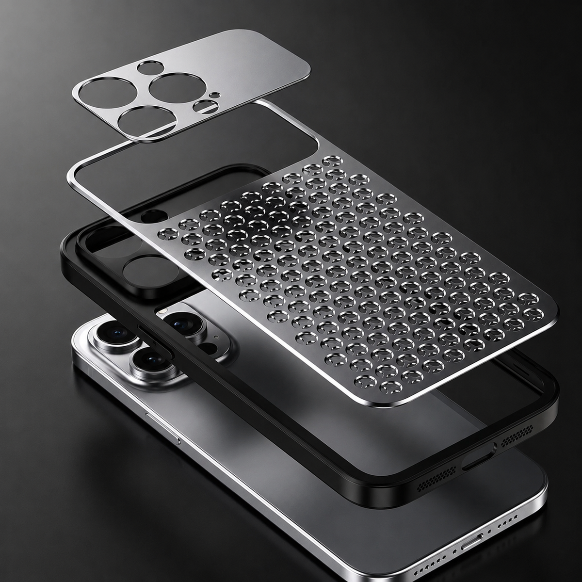 Premium iPhone Case Aluminum Metal Frame Breathable Back Cover Slim Anti Fingerprint Scratch Resistant Protective Camera Protection Full Coverage