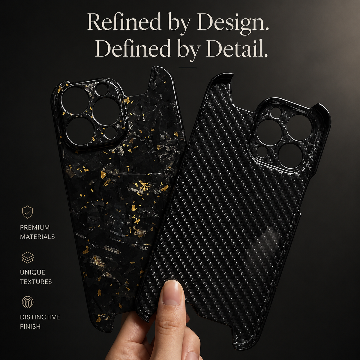 Premium iPhone Case Aramid Carbon Fiber MagSafe Compatible Ultra Thin Glossy Forged Cover Shockproof Lightweight Half Wrapped Slim Design