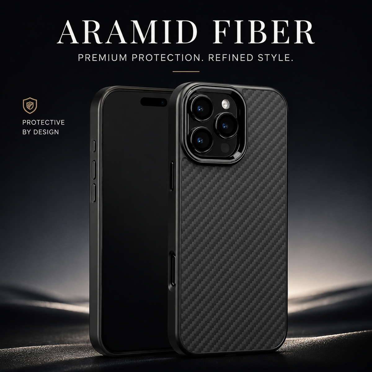 Premium iPhone Case Carbon Fiber Aramid Armor Cover Metal Frame Shockproof Full Coverage Anti Scratch Wireless Charging Slim Protective Design