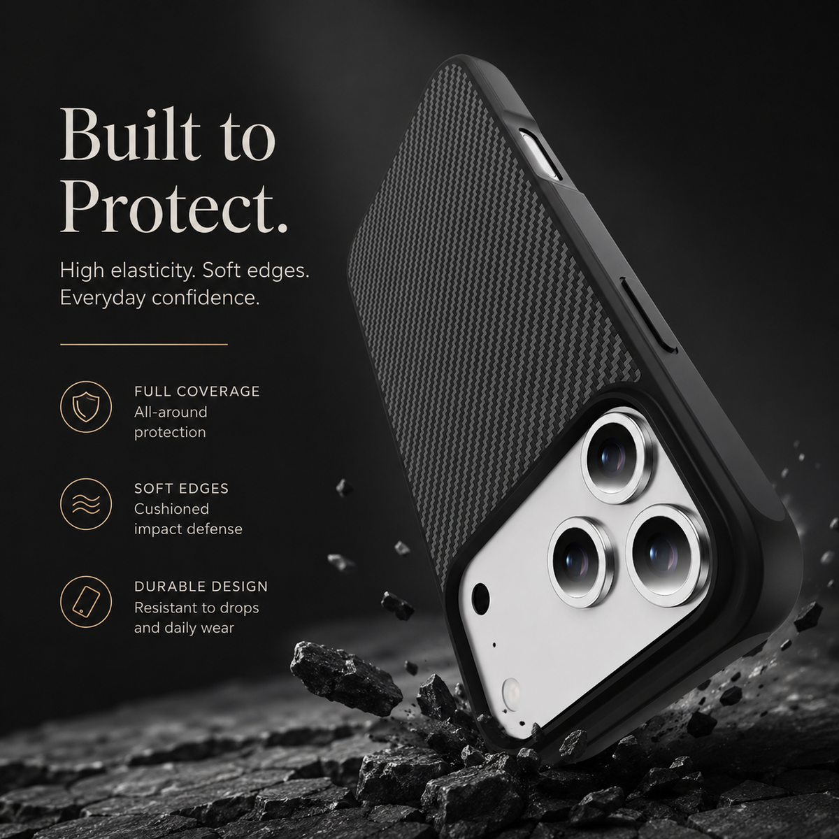 Premium iPhone Case Carbon Fiber Protective Cover Shockproof Drop Resistant Anti Fingerprint Non Slip Scratch Resistant Slim Full Coverage Design