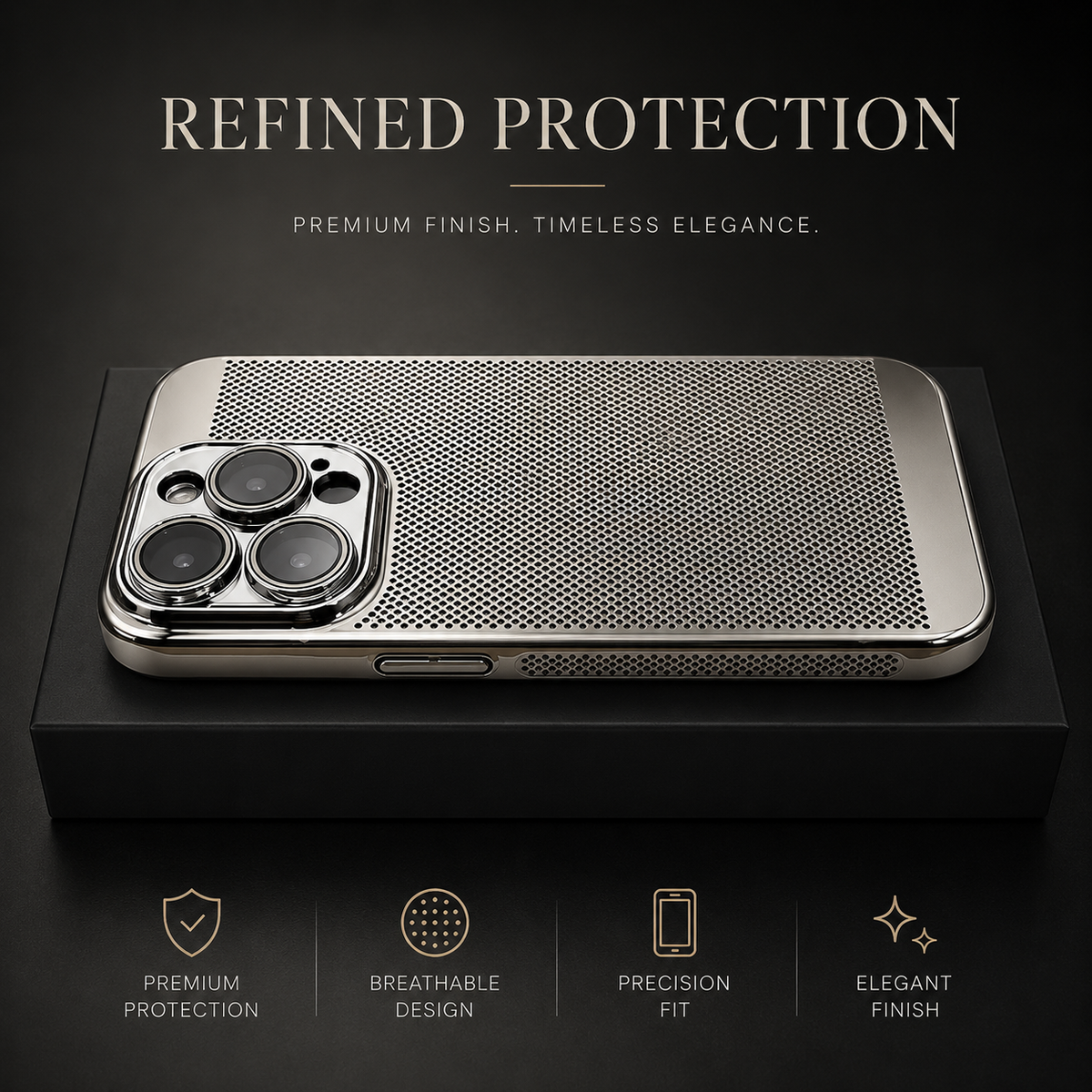 Premium iPhone Case Cooling PC Shell Electroplated Hollow Cover Heat Dissipation Anti Fingerprint Non Slip Lightweight Half Wrapped Slim Protective Design