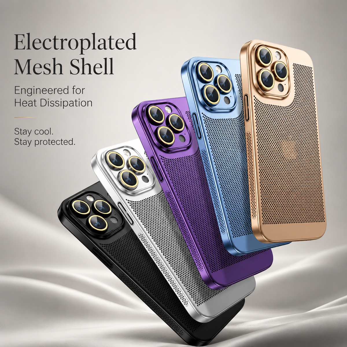 Premium iPhone Case Cooling PC Shell Electroplated Hollow Cover Heat Dissipation Anti Fingerprint Non Slip Lightweight Half Wrapped Slim Protective Design