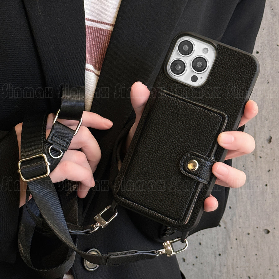 Premium iPhone Case Crossbody Wallet Cover PU Leather RFID Card Holder Coin Pocket Magnetic Closure Shoulder Strap Shockproof Full Protection Slim Design