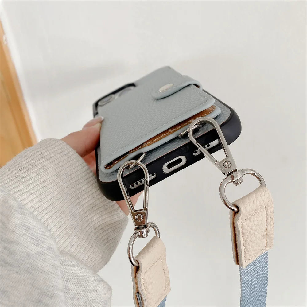 Premium iPhone Case Crossbody Wallet Cover PU Leather RFID Card Holder Coin Pocket Magnetic Closure Shoulder Strap Shockproof Full Protection Slim Design