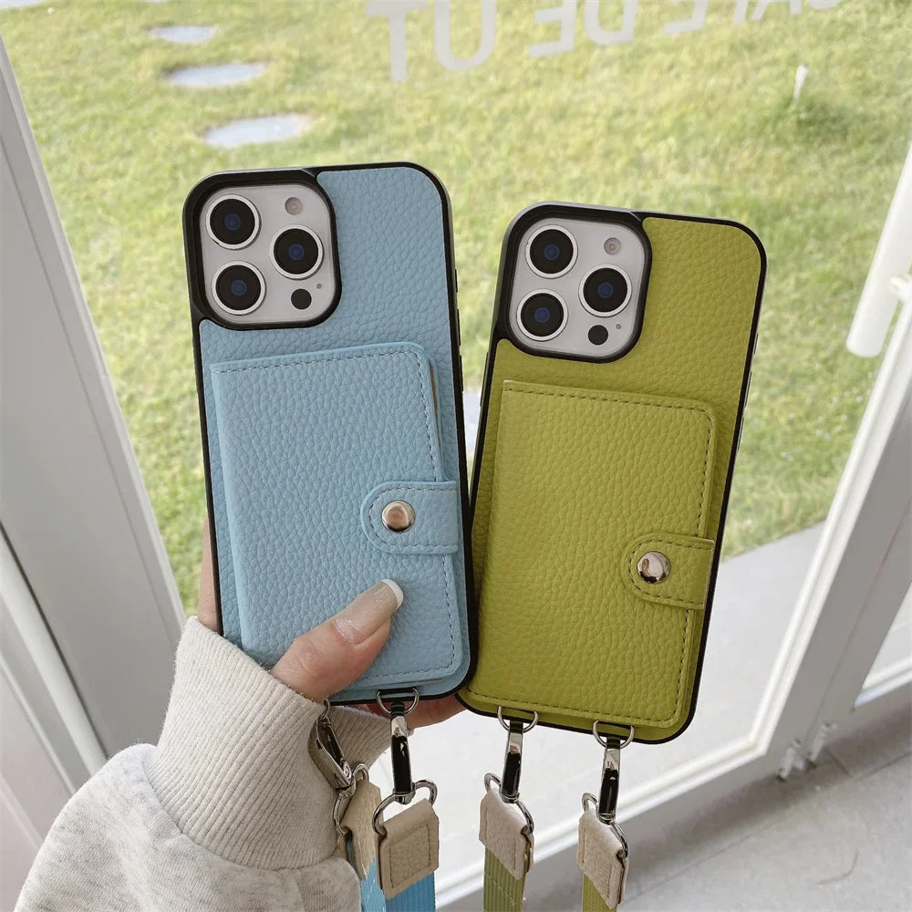 Premium iPhone Case Crossbody Wallet Cover PU Leather RFID Card Holder Coin Pocket Magnetic Closure Shoulder Strap Shockproof Full Protection Slim Design