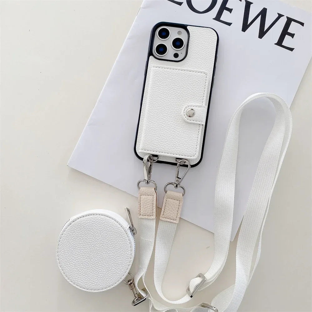 Premium iPhone Case Crossbody Wallet Cover PU Leather RFID Card Holder Coin Pocket Magnetic Closure Shoulder Strap Shockproof Full Protection Slim Design