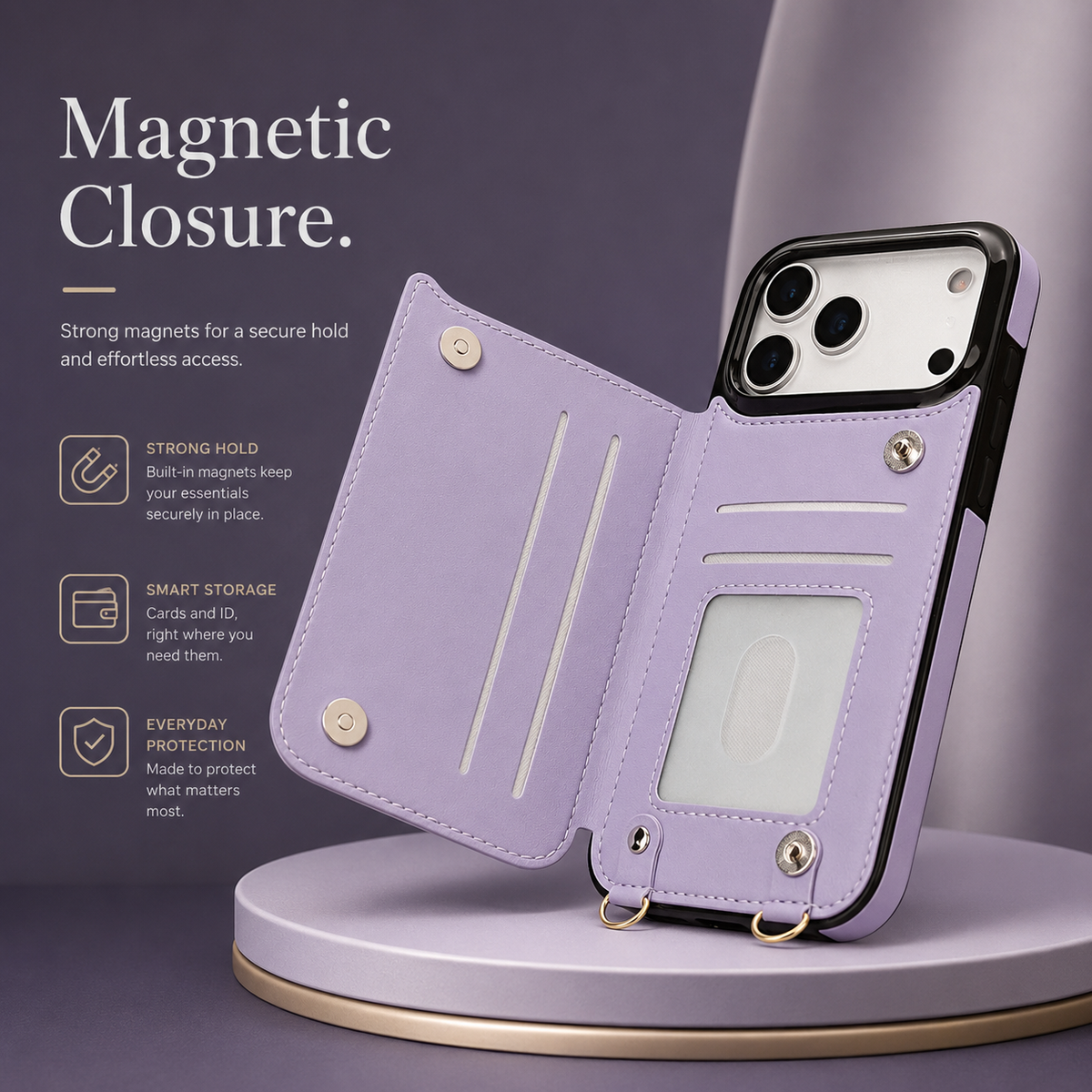 Premium iPhone Case Crossbody Wallet Leather Protective Cover RFID Card Holder Zipper Pocket Lanyard Strap Shockproof Anti Fingerprint Non Slip Full Coverage Design
