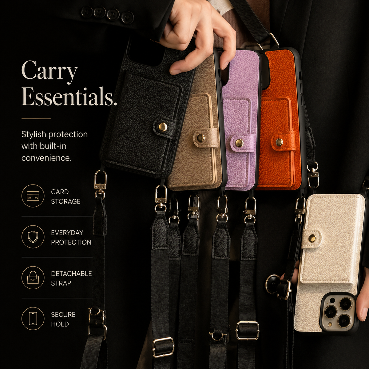 Premium iPhone Case Crossbody Wallet PU Leather RFID Card Holder Coin Pocket Shoulder Strap Magnetic Closure Shockproof Slim Protective Design