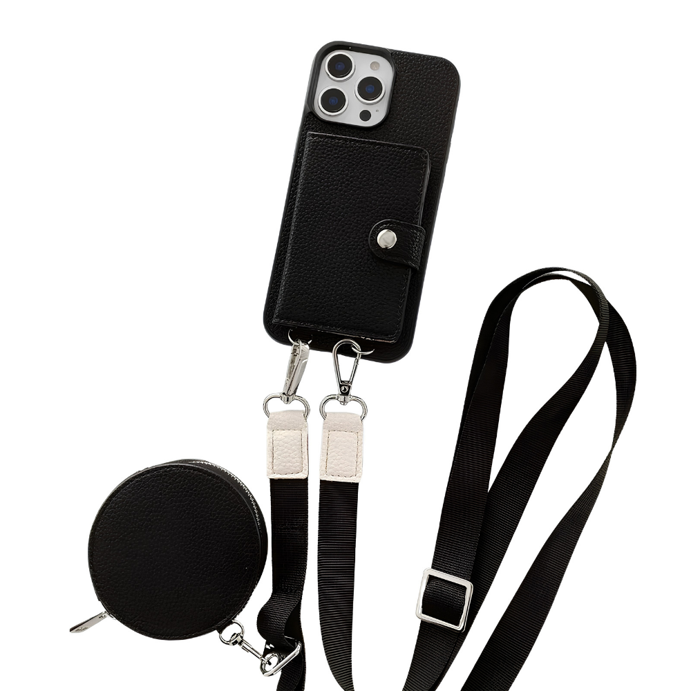 Premium iPhone Case Crossbody Wallet PU Leather RFID Card Holder Coin Pocket Shoulder Strap Magnetic Closure Shockproof Slim Protective Design