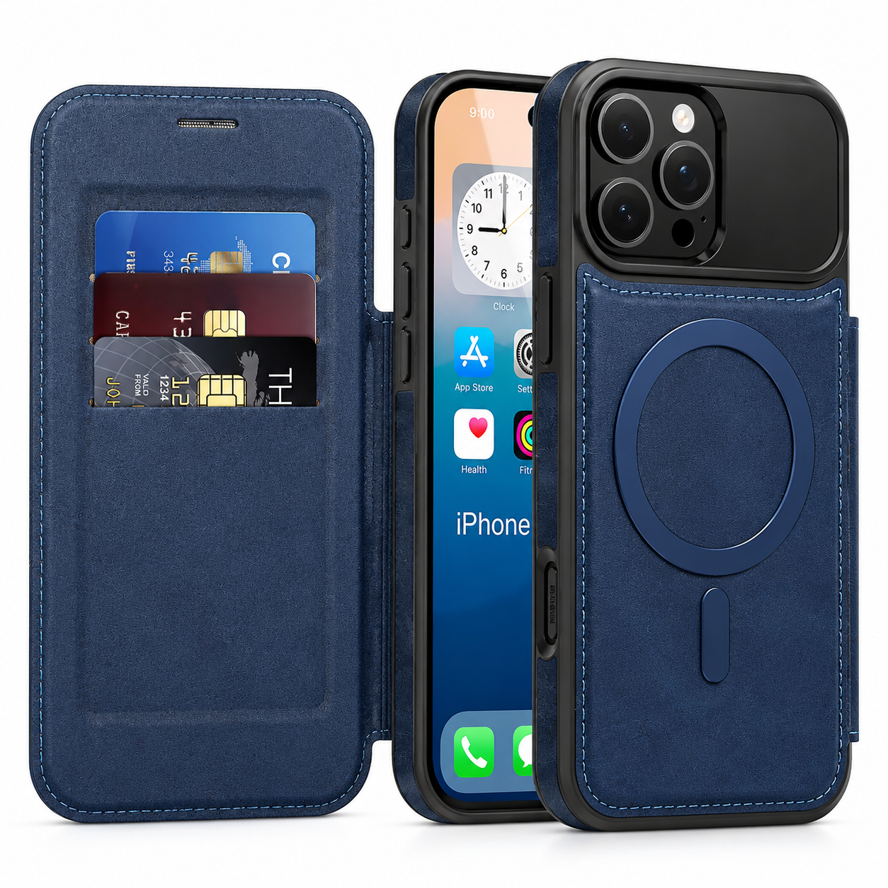 Premium iPhone Case Flip Leather Wallet Cover Magnetic Charging Compatible Card Holder Shockproof Slim Business Design Full Coverage Protection