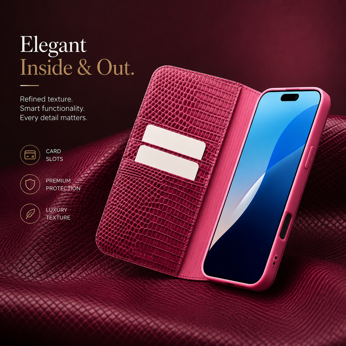 Premium iPhone Case Genuine Leather Flip Wallet Protective Cover Magnetic Closure Card Holder Kickstand Shockproof Non Slip Full Body Protection Case