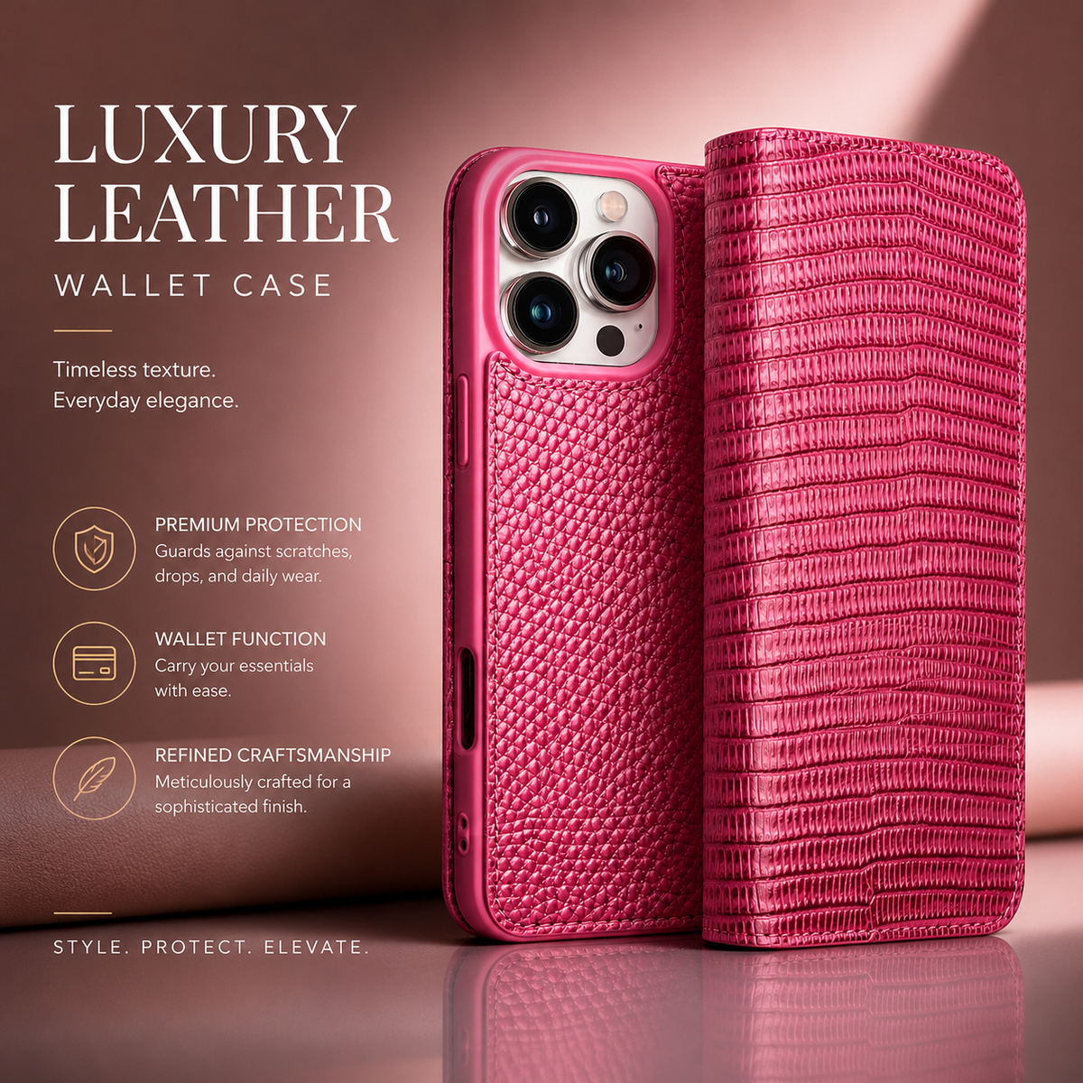 Premium iPhone Case Genuine Leather Flip Wallet Protective Cover Magnetic Closure Card Holder Kickstand Shockproof Non Slip Full Body Protection Case