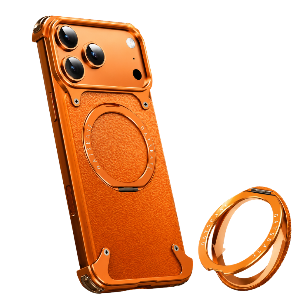 Premium iPhone Case Genuine Leather Magnetic Cover MagSafe Compatible Frameless Rotating Stand Ring Shockproof Anti Drop Protection Slim Profile