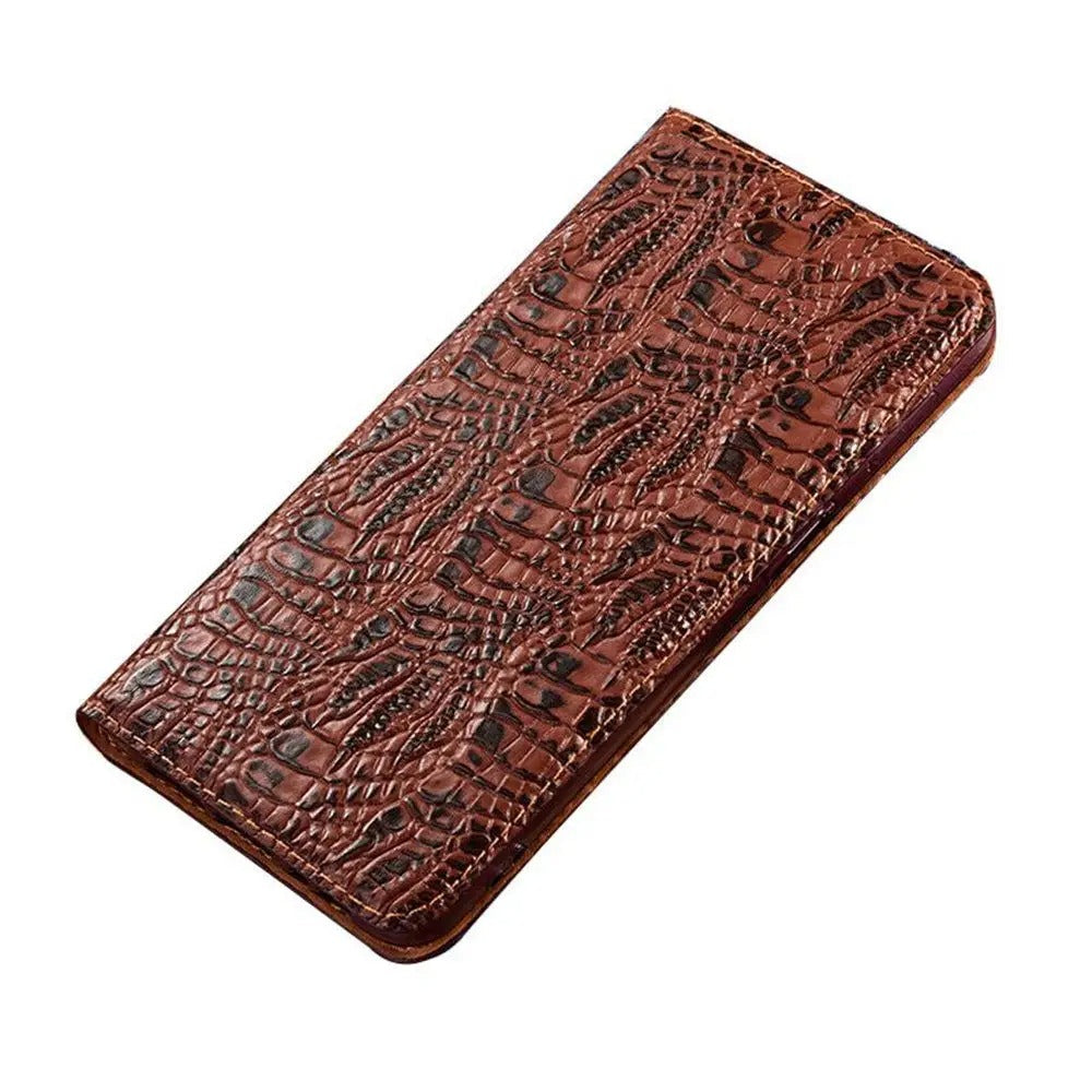 Premium iPhone Case Genuine Leather Wallet Flip Cover Card Holder Crocodile Texture Shockproof Protective Cover Anti Scratch Slim Full Protection