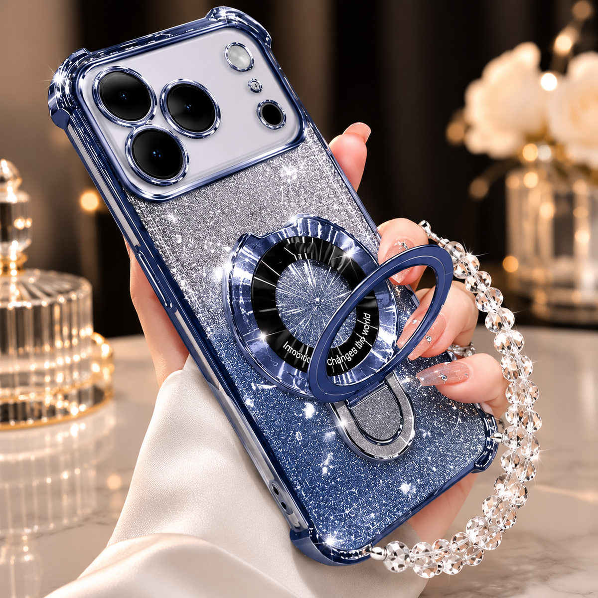 Premium iPhone Case Glitter Magnetic Bracelet Cover MagSafe Kickstand Shockproof Dual Layer Anti Fingerprint Non Slip Full Coverage Protective Design