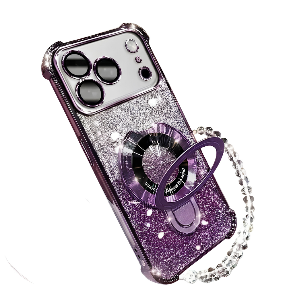 Premium iPhone Case Glitter Magnetic Bracelet Cover MagSafe Kickstand Shockproof Dual Layer Anti Fingerprint Non Slip Full Coverage Protective Design