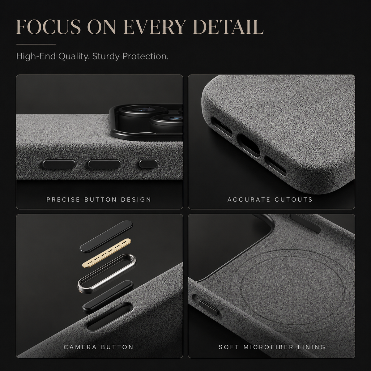 Premium iPhone Case Italian Alcantara Magnetic MagSafe Compatible Smart Button Leather Finish Protective Cover Slim Full Coverage Luxury Design