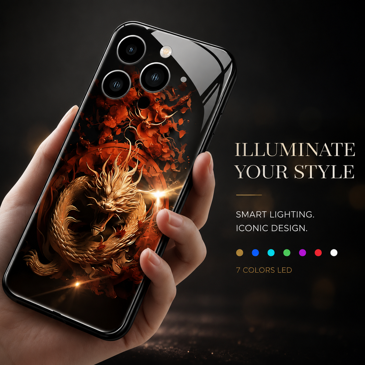 Premium iPhone Case LED Luminous Protective Cover Sound Reactive Tempered Glass Shockproof Camera Lens Protection Slim Full Coverage