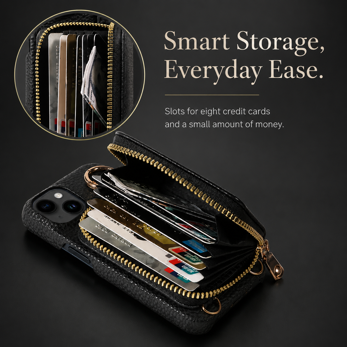 Premium iPhone Case Leather Wallet Crossbody Cover MagSafe Compatible Card Holder Zipper Pocket Magnetic Closure Shockproof Full Coverage Lanyard Strap