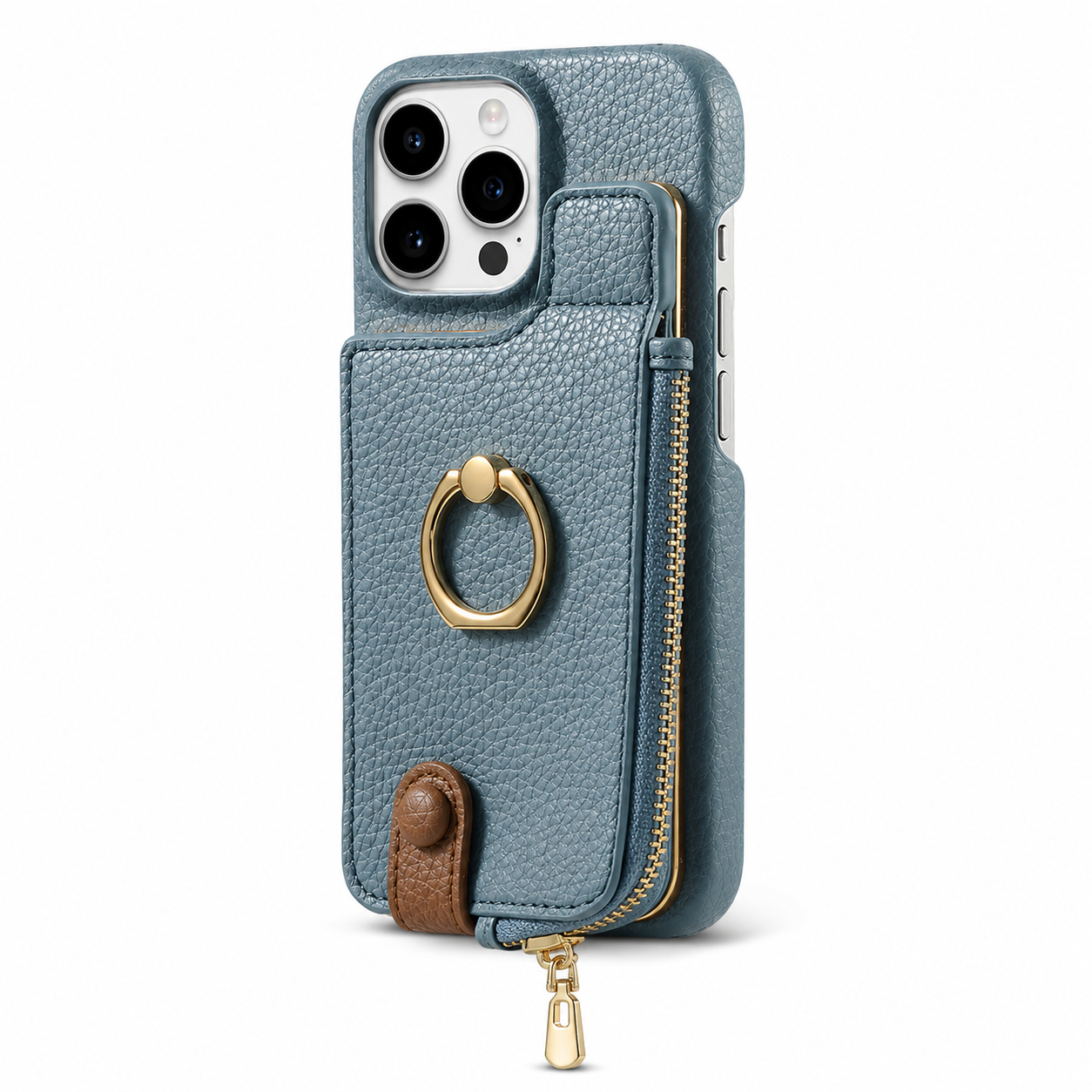 Premium iPhone Case Leather Zipper Wallet Protective Cover Card Holder Ring Kickstand Magnetic Closure Shockproof Anti Fingerprint Full Body Protection