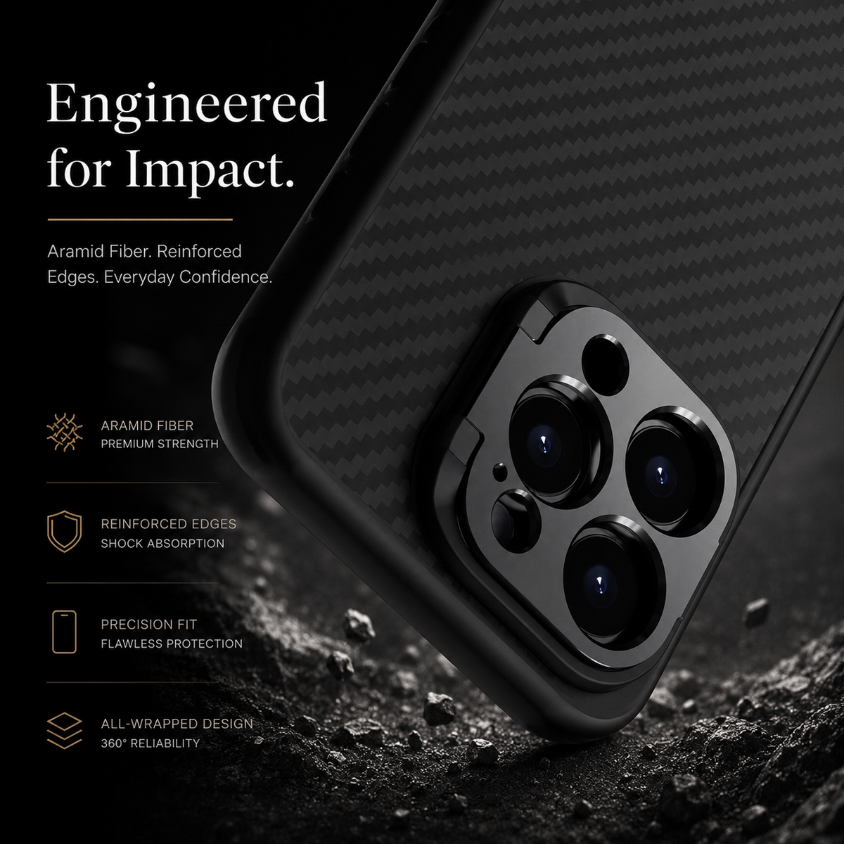 Premium iPhone Case MagSafe Compatible 600D Kevlar Aramid Cover Invisible Camera Ring Stand Shockproof Slim Half Wrapped Protective Design